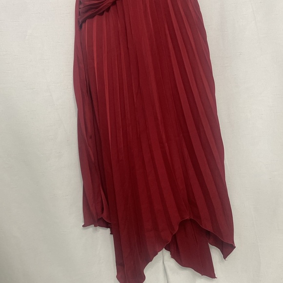 PRETTYGARDEN Long Satin Dress One Shoulder Sleeveless Ruched Twist Flowy Maxi - Picture 9 of 14